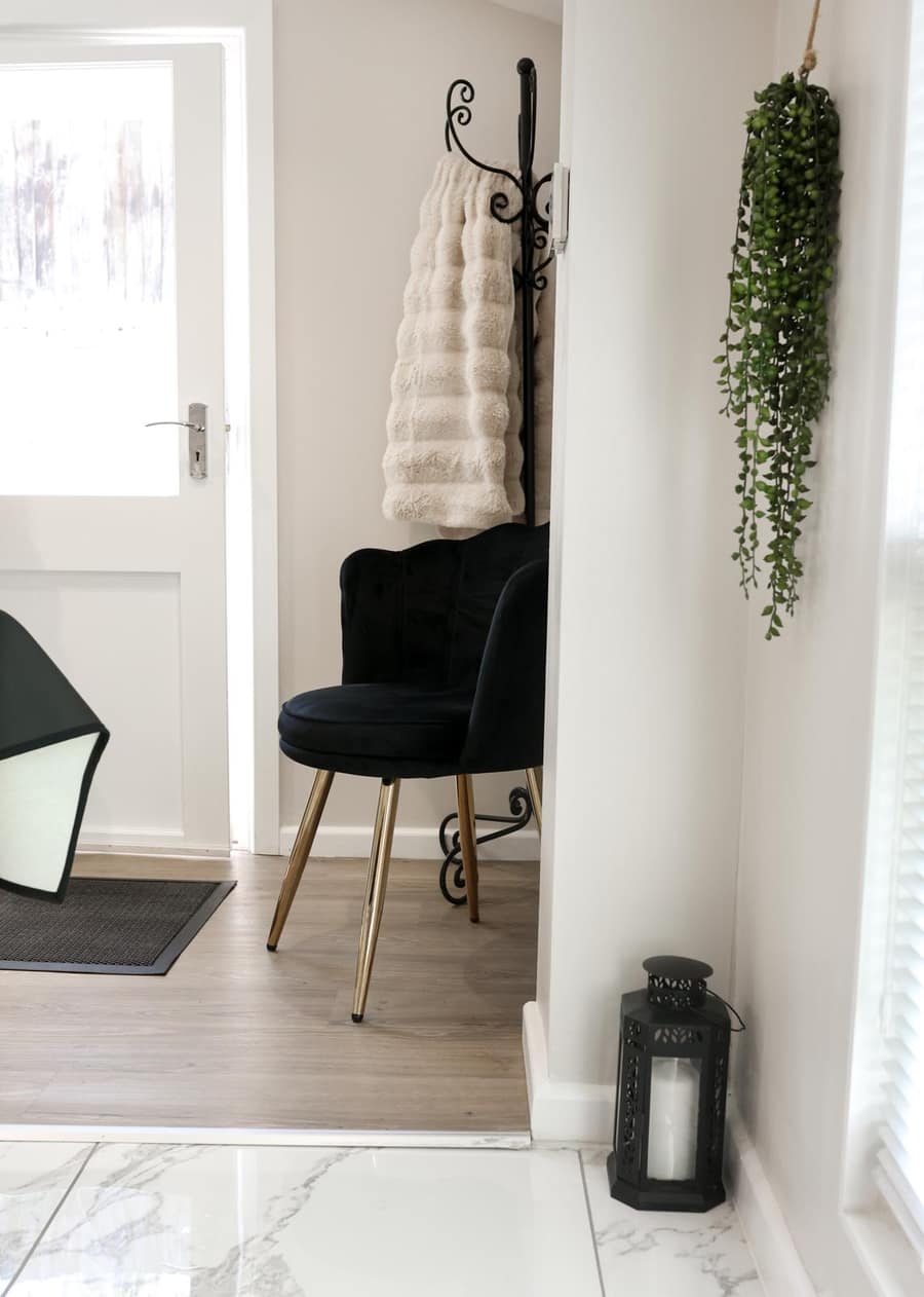 Inside the private Lady Young's studio in Bracknell — the welcome chair and entrance